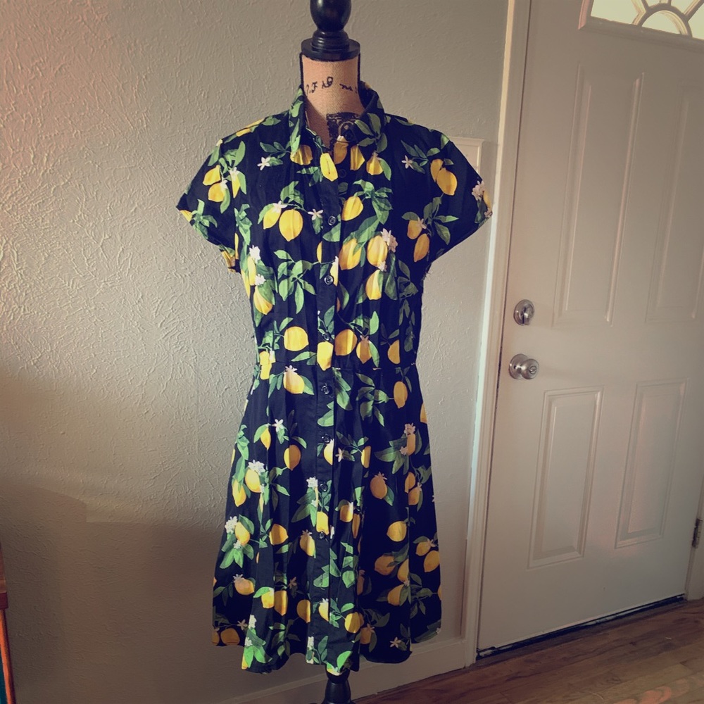 Lemon Print Dress Pinup Rockabilly Plus Volup 16